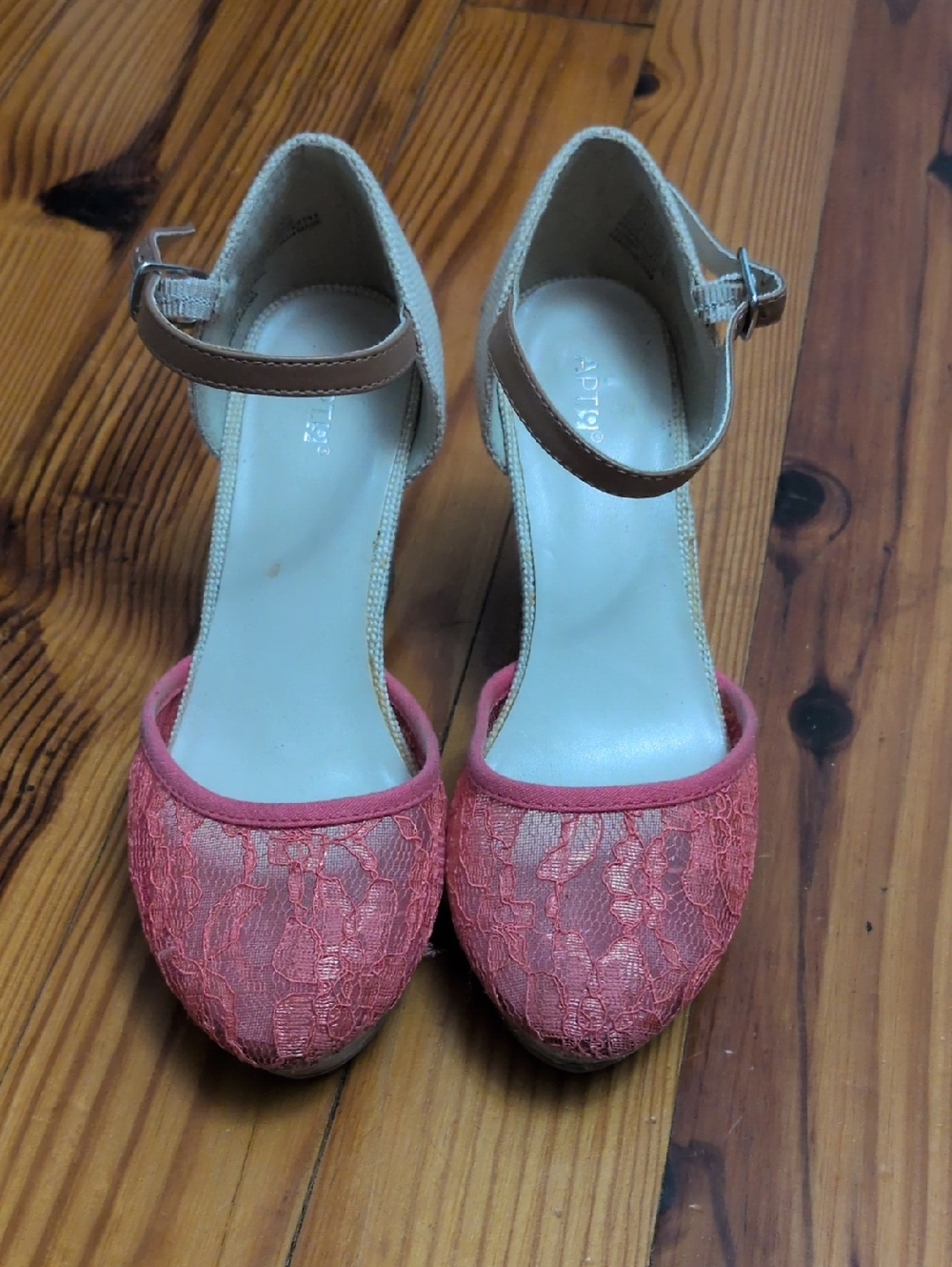 Kohl's Apt 9 Coral Lace Ankle-Strap Heels with Brown Strap